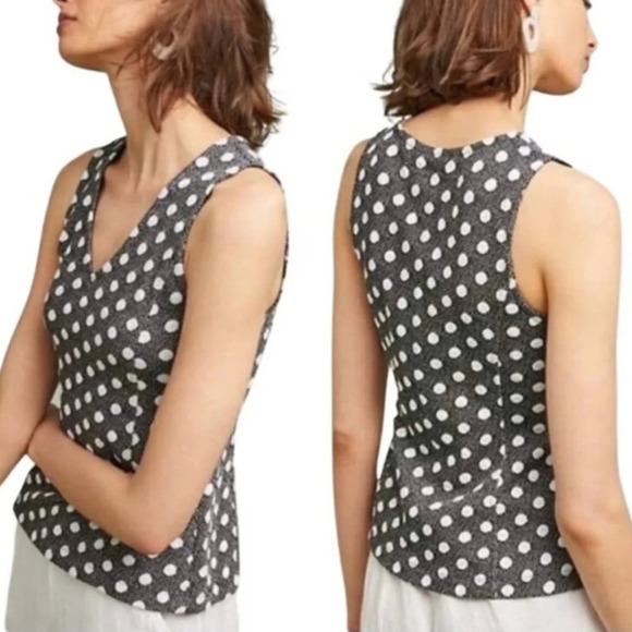 Anthropologie Maeve Polka Dot Jacquard V-Neck Tank Blouse in Black White XS - Picture 16 of 16